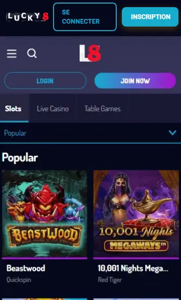 Expérience mobile LUCKY8 CASINO
